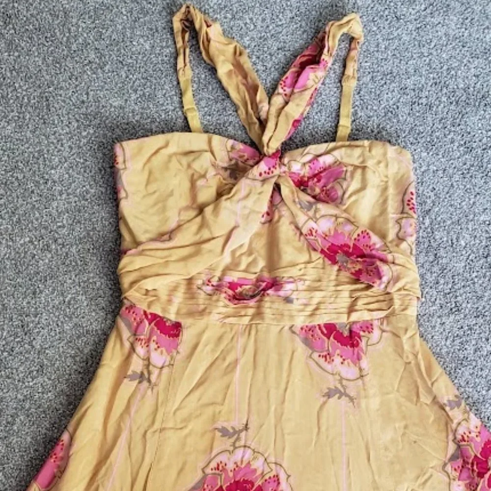 Free People Mustard Yellow Floral Halter Dress Size M - Picture 1 of 8